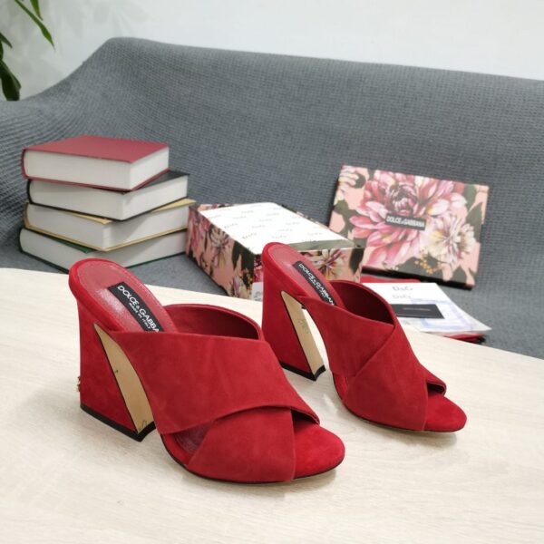 Dolce & Gabbana Satin Mules With Geometric Heel Red For Women DG Shoes