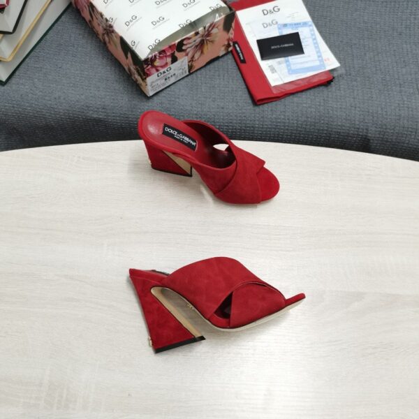 Dolce & Gabbana Satin Mules With Geometric Heel Red For Women DG Shoes