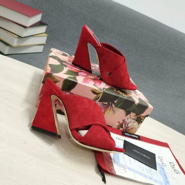 Dolce & Gabbana Satin Mules With Geometric Heel Red For Women DG Shoes
