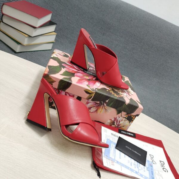 Dolce & Gabbana Satin Mules With Geometric Heel Red For Women DG Shoes