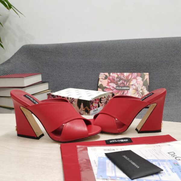 Dolce & Gabbana Satin Mules With Geometric Heel Red For Women DG Shoes
