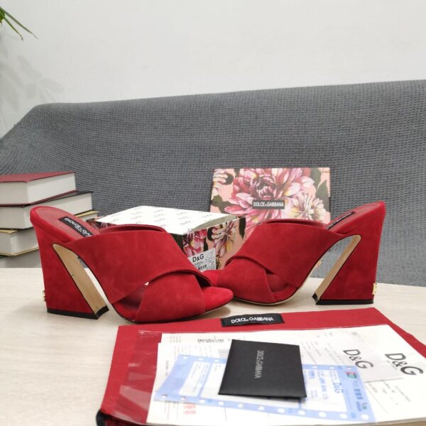 Dolce & Gabbana Satin Mules With Geometric Heel Red For Women DG Shoes