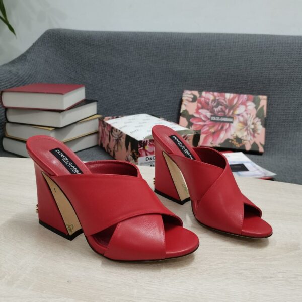 Dolce & Gabbana Satin Mules With Geometric Heel Red For Women DG Shoes