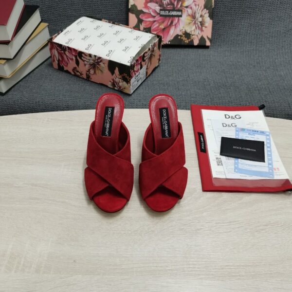 Dolce & Gabbana Satin Mules With Geometric Heel Red For Women DG Shoes