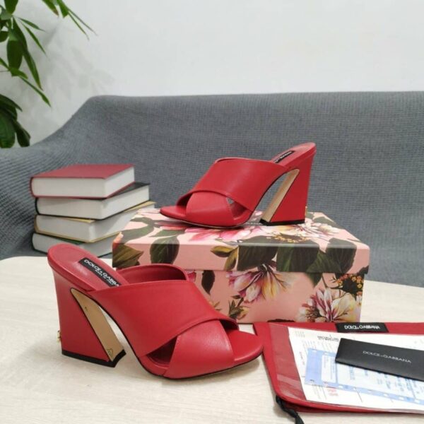 Dolce & Gabbana Satin Mules With Geometric Heel Red For Women DG Shoes