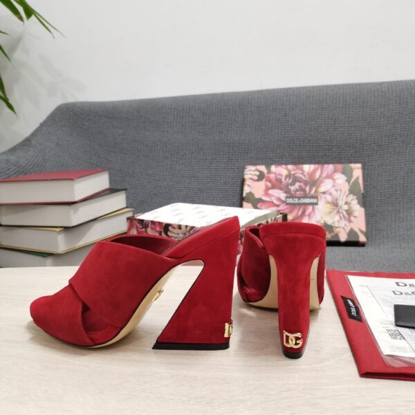 Dolce & Gabbana Satin Mules With Geometric Heel Red For Women DG Shoes