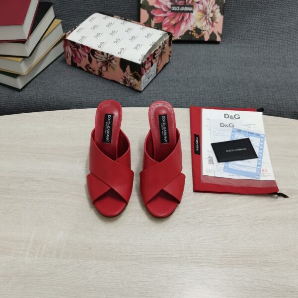 Dolce & Gabbana Satin Mules With Geometric Heel Red For Women DG Shoes