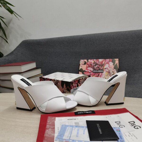 Dolce & Gabbana Satin Mules With Geometric Heel White For Women DG Shoes