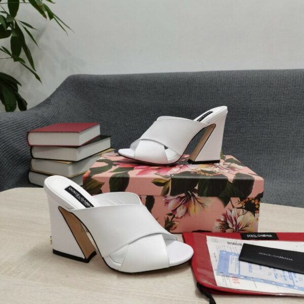 Dolce & Gabbana Satin Mules With Geometric Heel White For Women DG Shoes