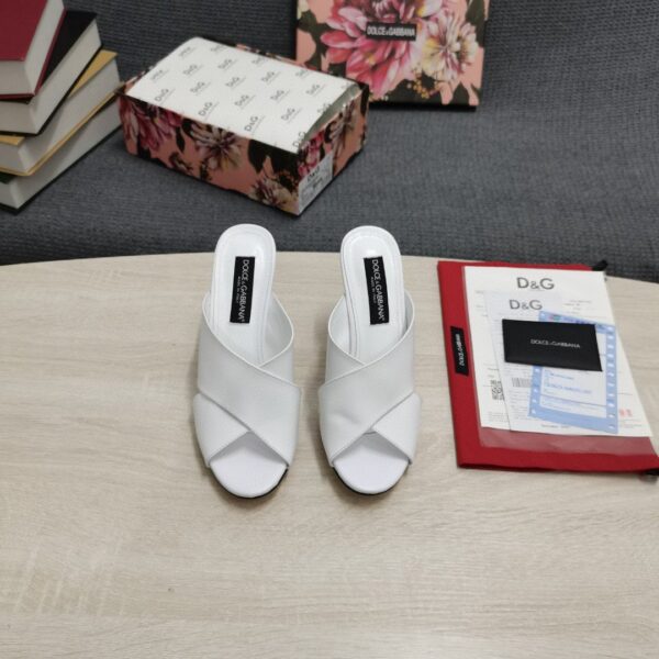 Dolce & Gabbana Satin Mules With Geometric Heel White For Women DG Shoes