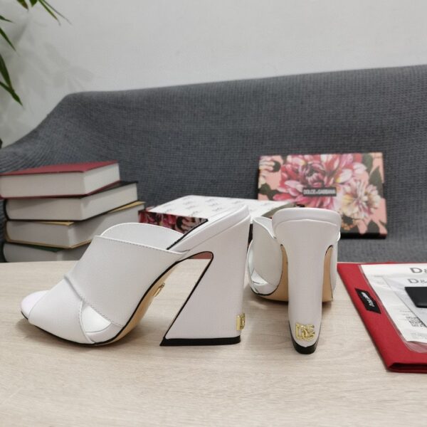 Dolce & Gabbana Satin Mules With Geometric Heel White For Women DG Shoes