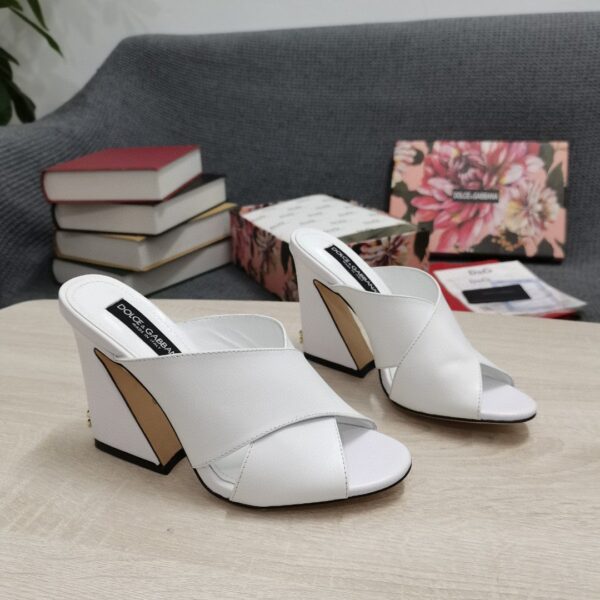 Dolce & Gabbana Satin Mules With Geometric Heel White For Women DG Shoes