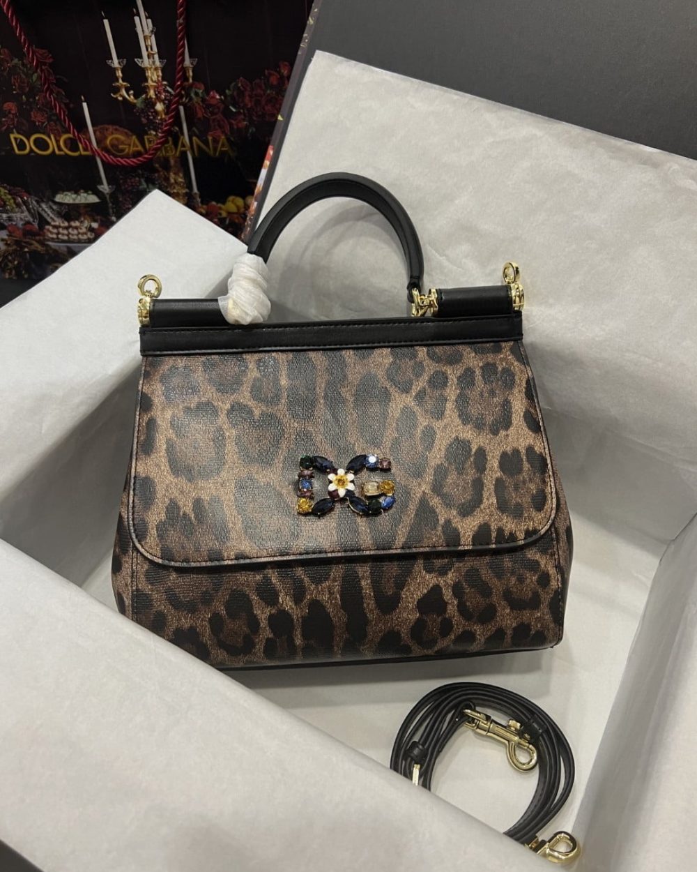 Dolce & Gabbana Sicily Bag In Leopard-Print Pony Hair Multicolour For Women 10.2in/26cm DG