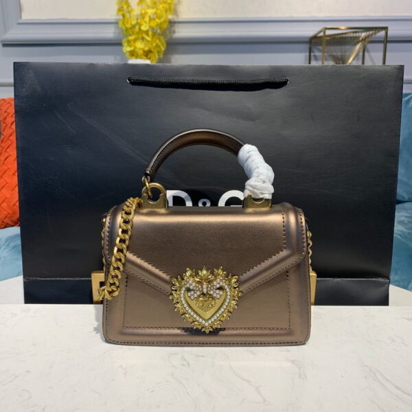 Dolce & Gabbana Small Devotion Bag In Mordore Nappa Antique Brass For Women 7.5in/19cm DG