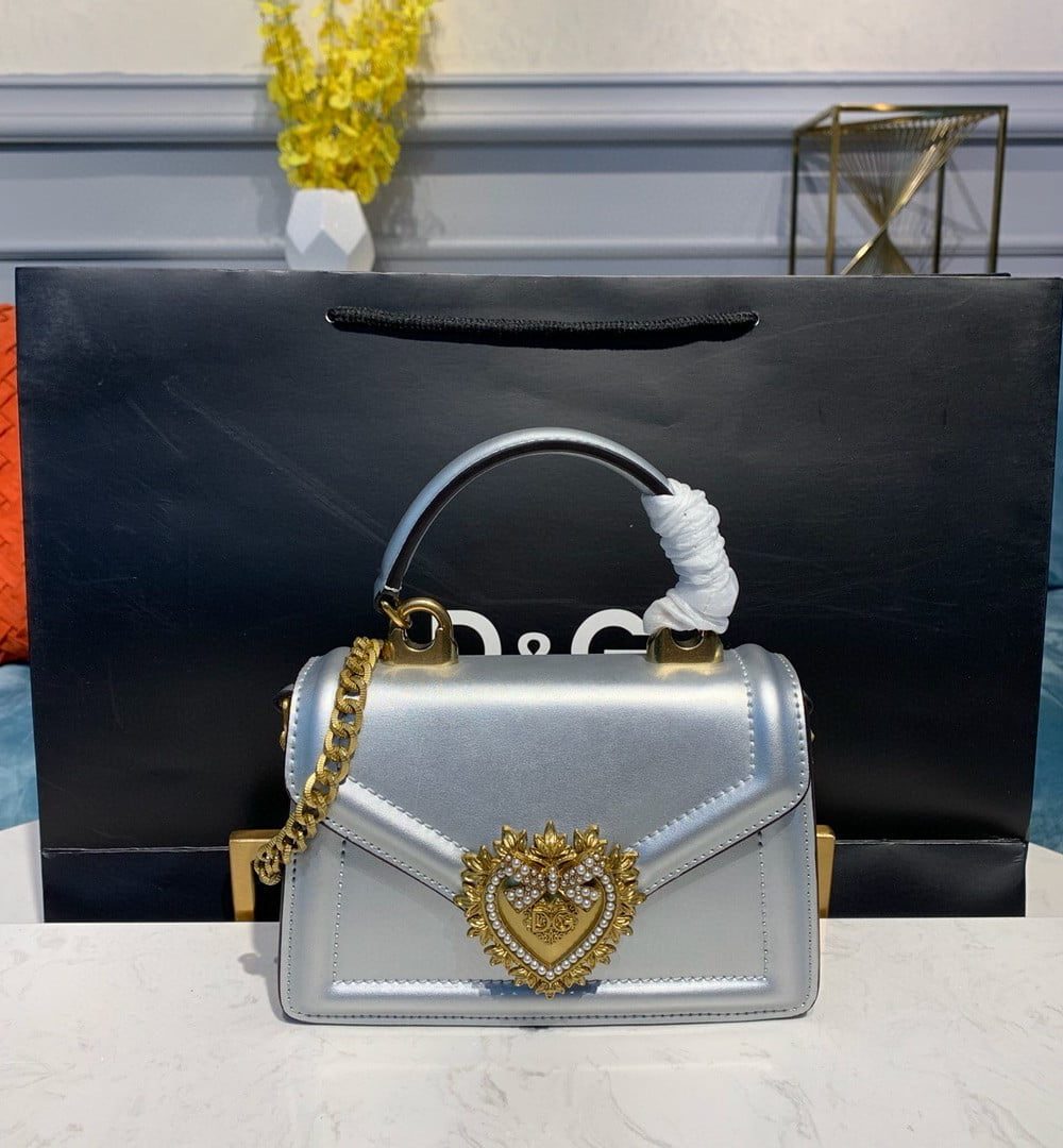 Dolce & Gabbana Small Devotion Bag In Mordore Nappa Silver For Women 7.5in/19cm DG BB6711A101680998