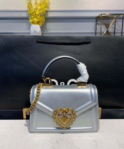 Dolce & Gabbana Small Devotion Bag In Mordore Nappa Silver For Women 7.5in/19cm DG BB6711A101680998