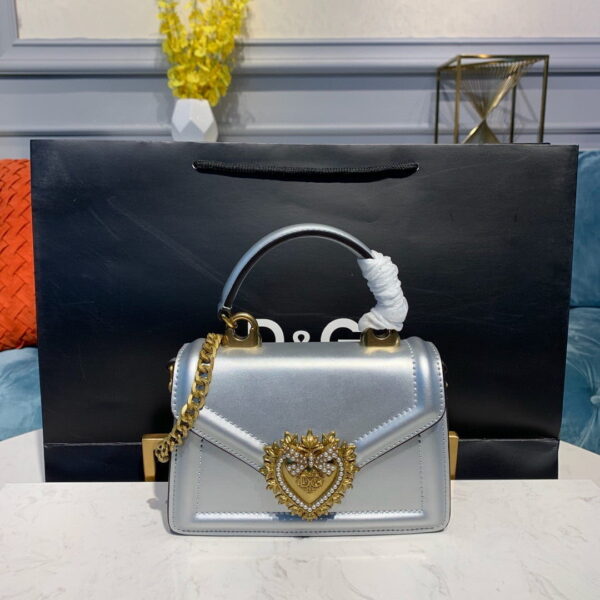 Dolce & Gabbana Small Devotion Bag In Mordore Nappa Silver For Women 7.5in/19cm DG BB6711A101680998