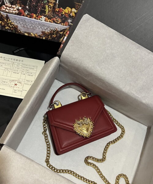 Dolce & Gabbana Small Devotion Bag In Plain Burgundy For Women 7.5in/19cm DG