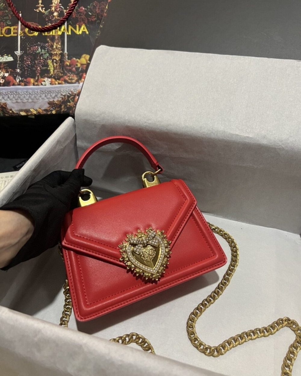 Dolce & Gabbana Small Devotion Bag In Plain Red For Women 7.5in/19cm DG BB6711AV89387124