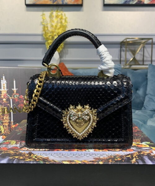 Dolce & Gabbana Small Devotion Bag In Printed Solid Pattern Black For Women 7.5in/19cm DG