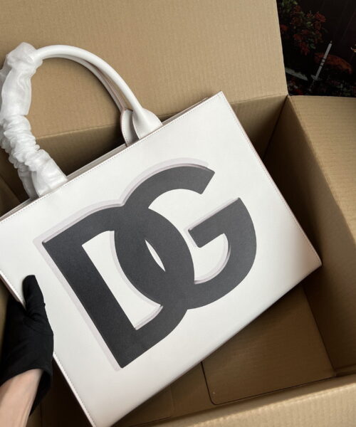 Dolce & Gabbana Small DG Daily Shopper With DG Logo Print White For Women 14.6in/37cm DG