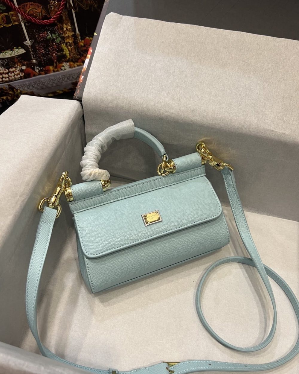 Dolce & Gabbana Small Sicily Bag In Dauphine Azure For Women 7.5in/19cm DG
