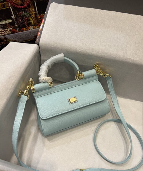 Dolce & Gabbana Small Sicily Bag In Dauphine Azure For Women 7.5in/19cm DG