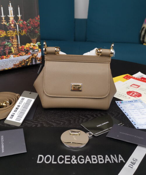 Dolce & Gabbana Small Sicily Bag In Dauphine Beige For Women 7.5in/19cm DG