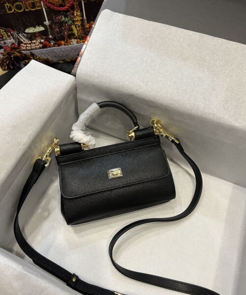 Dolce & Gabbana Small Sicily Bag In Dauphine Black For Women 7.5in/19cm DG BB7116A100180999