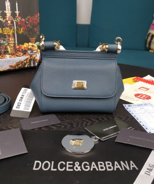 Dolce & Gabbana Small Sicily Bag In Dauphine Blue For Women 7.5in/19cm DG
