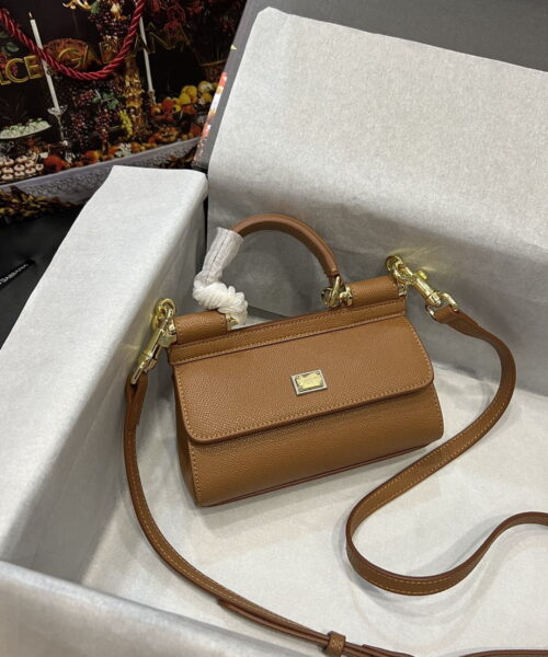 Dolce & Gabbana Small Sicily Bag In Dauphine Brown For Women 7.5in/19cm DG