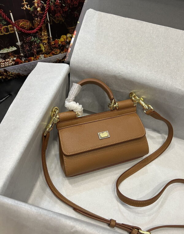 Dolce & Gabbana Small Sicily Bag In Dauphine Brown For Women 7.5in/19cm DG