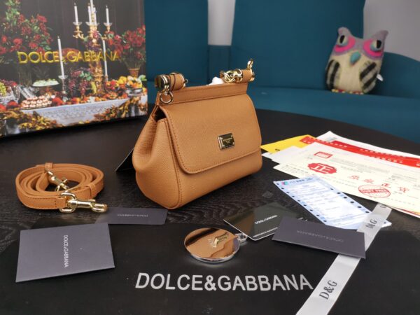Dolce & Gabbana Small Sicily Bag In Dauphine Brown For Women 7.5in/19cm DG
