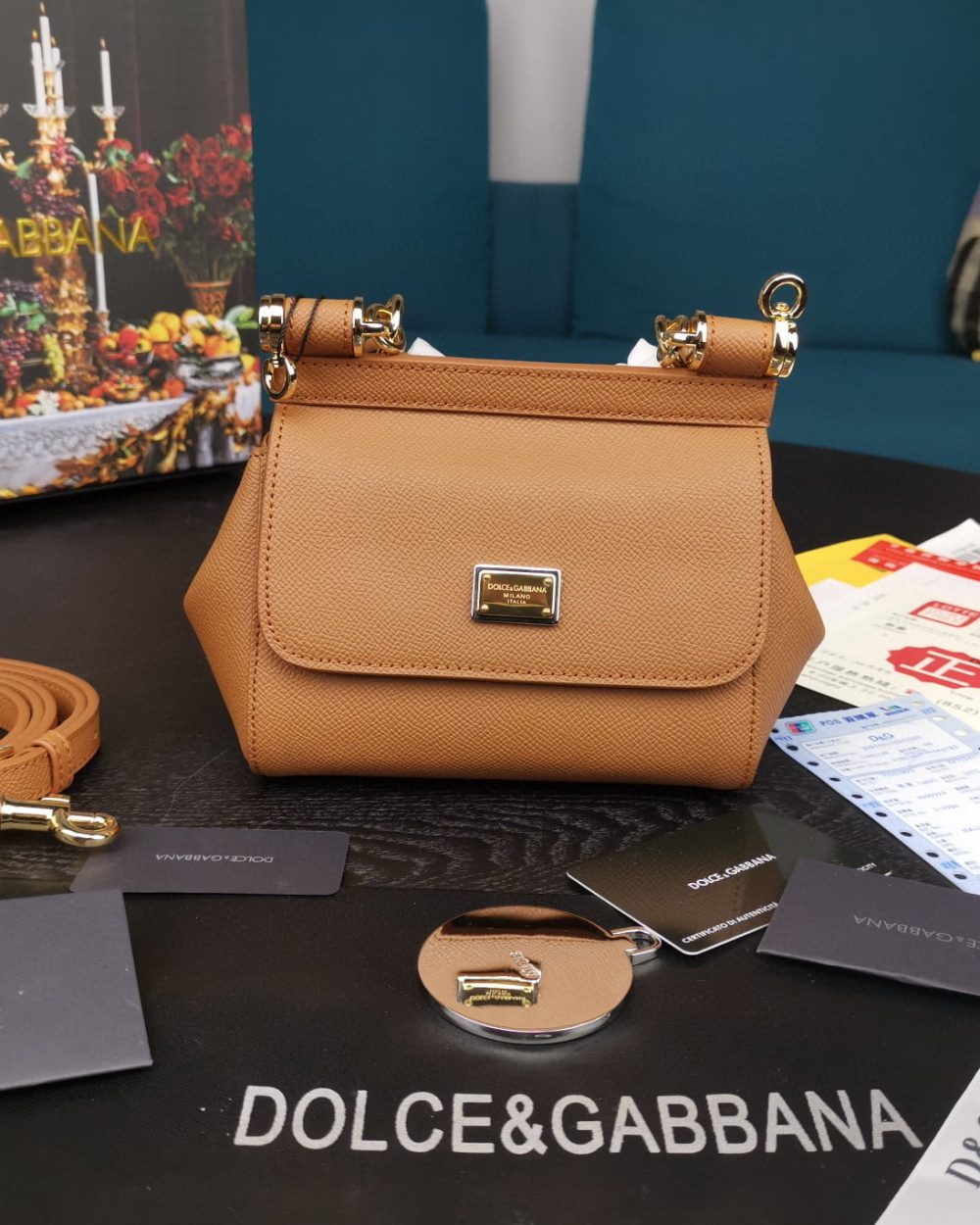 Dolce & Gabbana Small Sicily Bag In Dauphine Brown For Women 7.5in/19cm DG