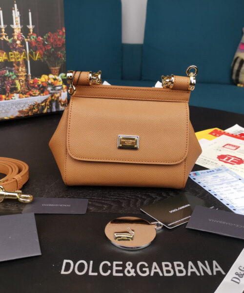 Dolce & Gabbana Small Sicily Bag In Dauphine Brown For Women 7.5in/19cm DG