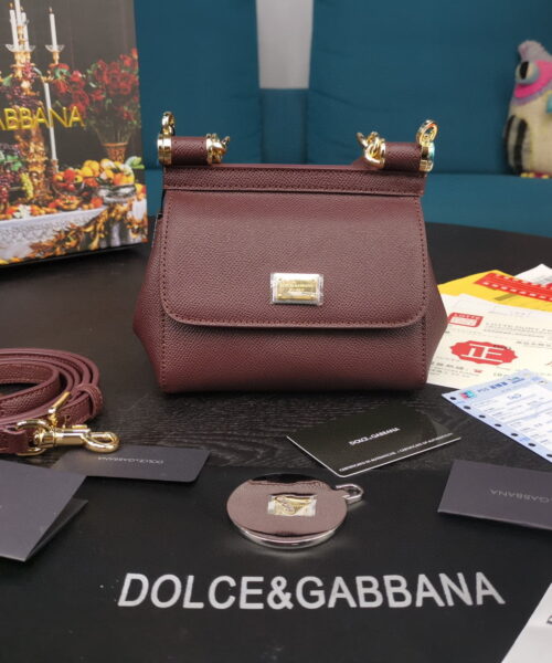 Dolce & Gabbana Small Sicily Bag In Dauphine Burgundy For Women 7.5in/19cm DG