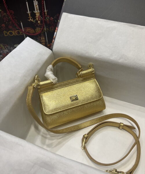 Dolce & Gabbana Small Sicily Bag In Dauphine Gold For Women 7.5in/19cm DG