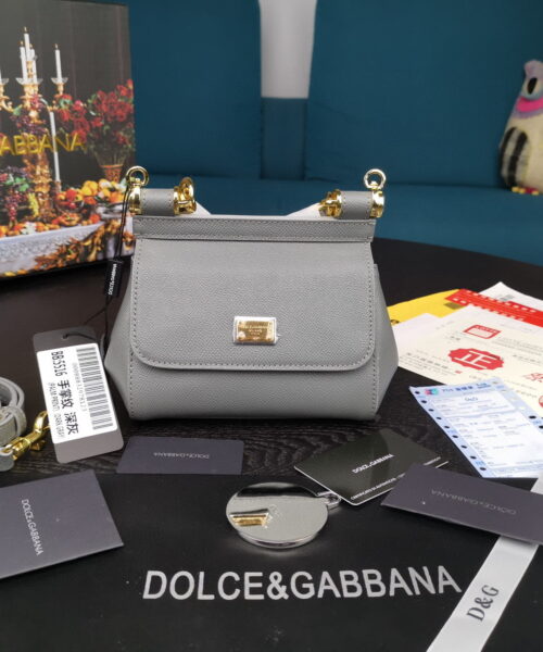 Dolce & Gabbana Small Sicily Bag In Dauphine Gray For Women 7.5in/19cm DG