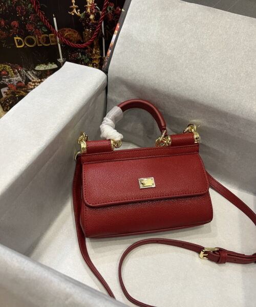 Dolce & Gabbana Small Sicily Bag In Dauphine Red For Women 7.5in/19cm DG
