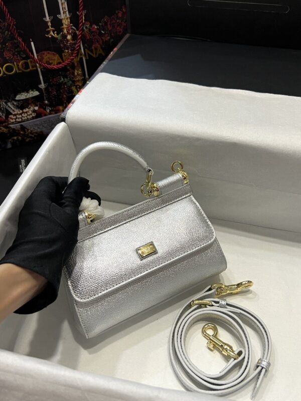 Dolce & Gabbana Small Sicily Bag In Dauphine Silver For Women 7.5in/19cm DG