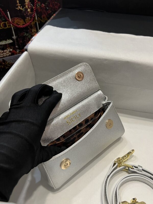 Dolce & Gabbana Small Sicily Bag In Dauphine Silver For Women 7.5in/19cm DG