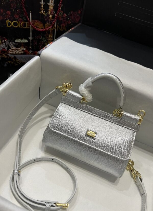 Dolce & Gabbana Small Sicily Bag In Dauphine Silver For Women 7.5in/19cm DG
