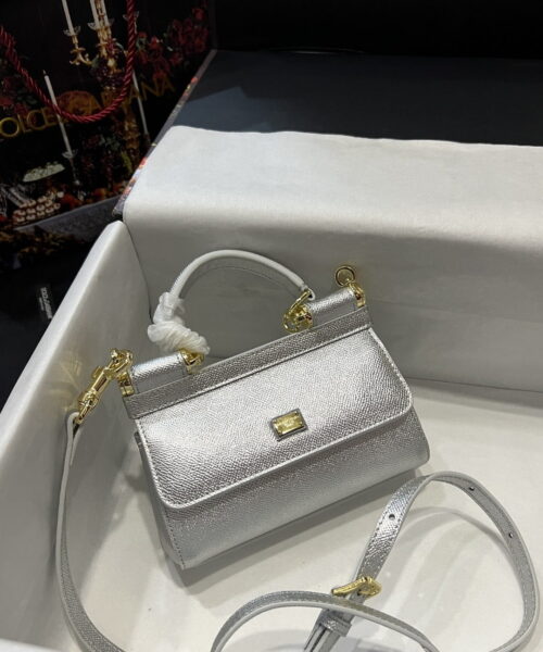 Dolce & Gabbana Small Sicily Bag In Dauphine Silver For Women 7.5in/19cm DG