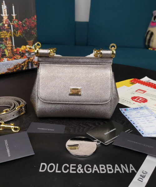 Dolce & Gabbana Small Sicily Bag In Dauphine Silver For Women 7.5in/19cm DG