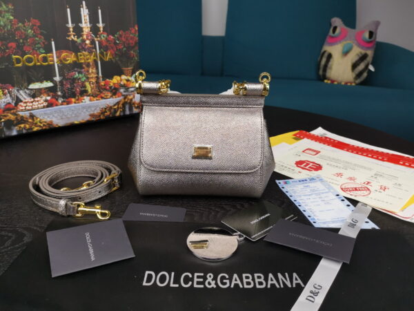 Dolce & Gabbana Small Sicily Bag In Dauphine Silver For Women 7.5in/19cm DG