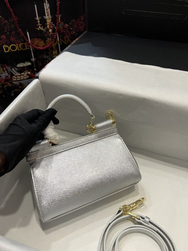 Dolce & Gabbana Small Sicily Bag In Dauphine Silver For Women 7.5in/19cm DG
