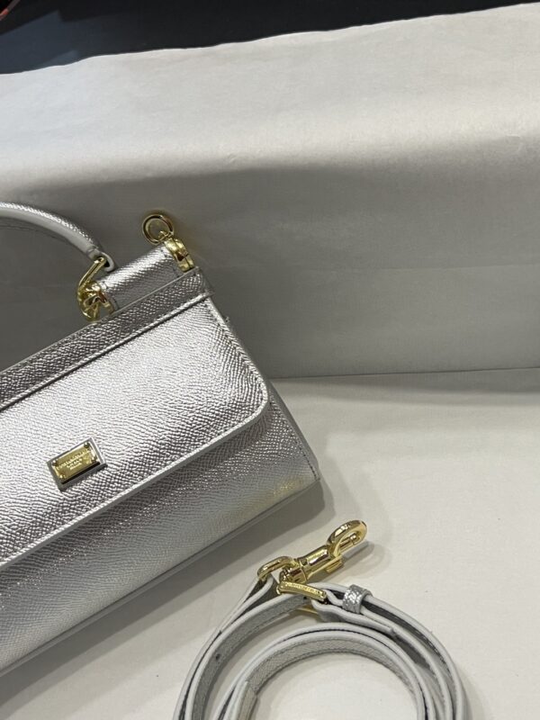 Dolce & Gabbana Small Sicily Bag In Dauphine Silver For Women 7.5in/19cm DG