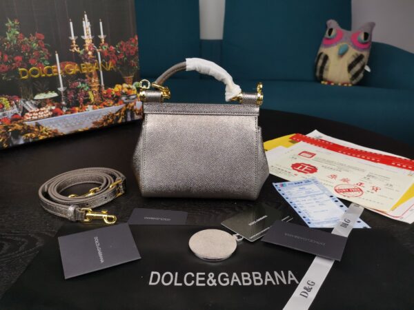Dolce & Gabbana Small Sicily Bag In Dauphine Silver For Women 7.5in/19cm DG