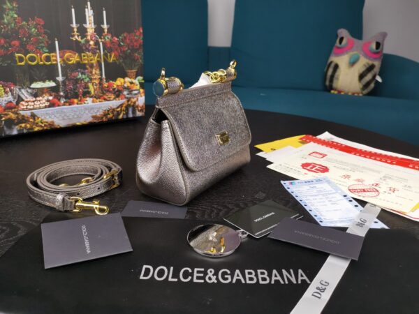 Dolce & Gabbana Small Sicily Bag In Dauphine Silver For Women 7.5in/19cm DG