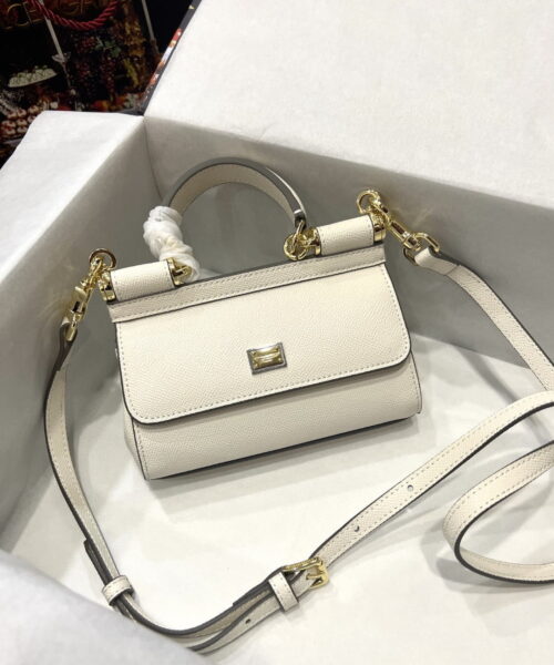 Dolce & Gabbana Small Sicily Bag In Dauphine White For Women 7.5in/19cm DG BB7116A100180001